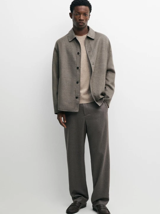 Zdjęcie produktu Wełniana Koszula Wierzchnia Z Guziki - Norkowy - Massimo Dutti - Male