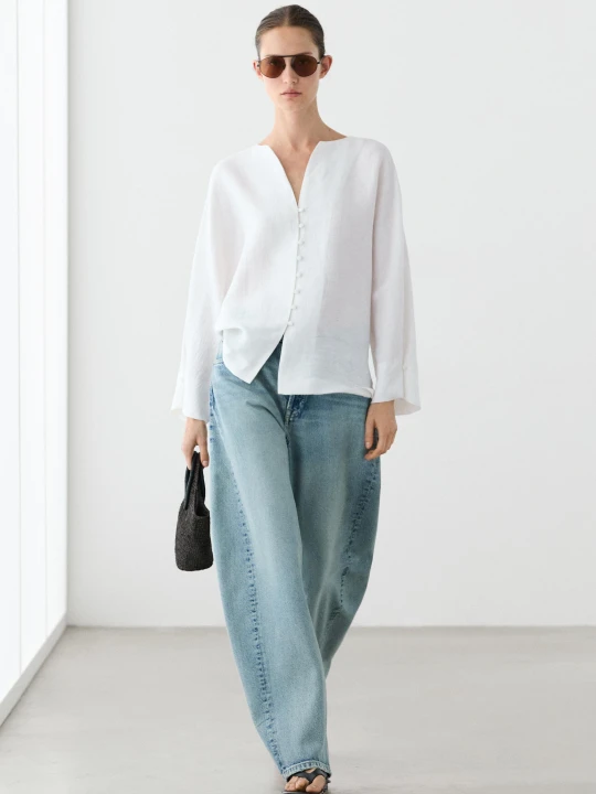 Zdjęcie produktu Koszula Wierzchnia Z Guzikami Z Domieszką Lnu - Biały - Massimo Dutti - Female