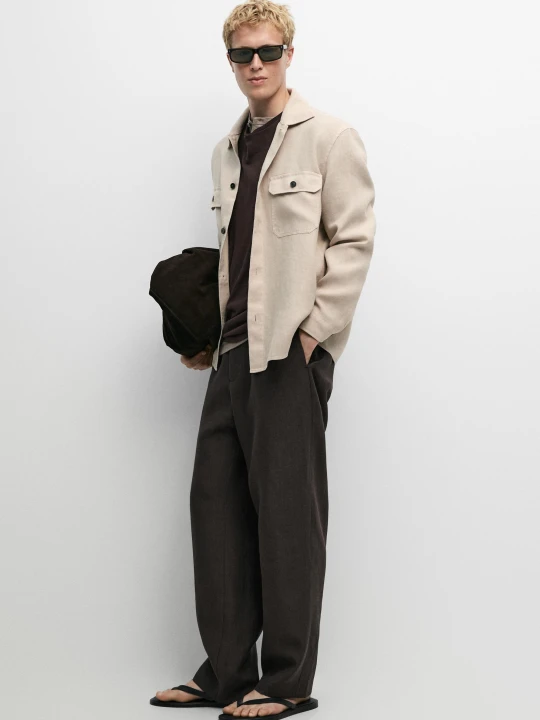 Zdjęcie produktu Koszula Wierzchnia Z Kieszeniami Ze 100% Lnu - Beżowy - Massimo Dutti - Male
