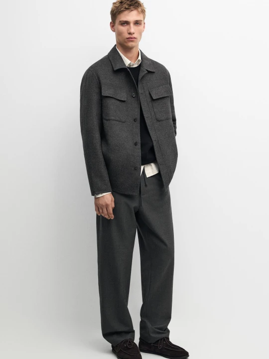 Zdjęcie produktu Koszula Wierzchnia Z Mieszanki Wełny Z Kieszeniami - Brudnoszary - Massimo Dutti - Male