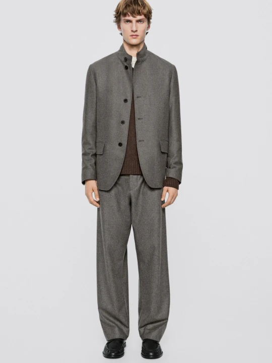 Zdjęcie produktu Koszula Wierzchnia Ze 100% Wełny − Total Look − Limited Edition - Ecru Średni - Massimo Dutti - Male
