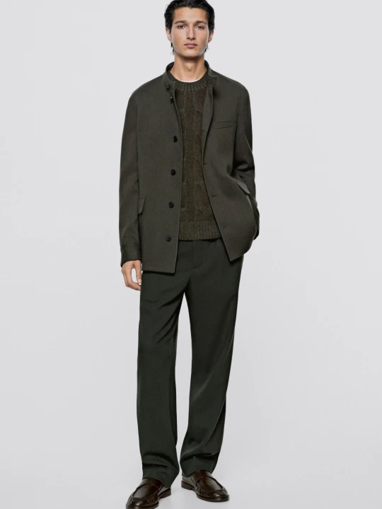 Zdjęcie produktu Koszula Wierzchnia Ze Stójką Z Zapięciem Total Look - Limited Edition - Zielony - Massimo Dutti - Male