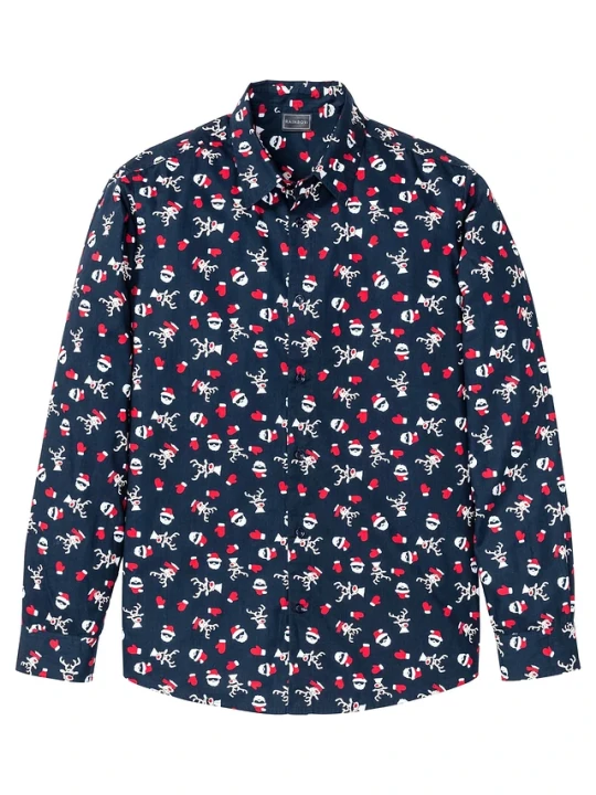 Zdjęcie produktu Koszula z długim rękawem i bożonarodzeniowym nadrukiem, Slim Fit BonPrix niebieski
