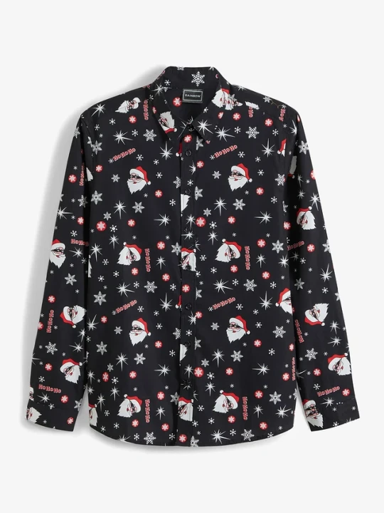 Zdjęcie produktu Koszula z długim rękawem i bożonarodzeniowym nadrukiem, z czystej bawełny, Slim Fit BonPrix czarny