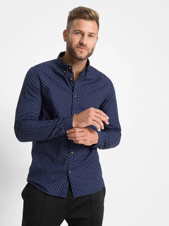 Zdjęcie produktu Koszula z długim rękawem, Slim Fit, z czystej bawełny BonPrix niebieski