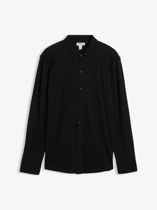Zdjęcie produktu Koszula z długim rękawem, z bawełnianej piki z dużą zawartością stretchu, slim fit BonPrix czarny