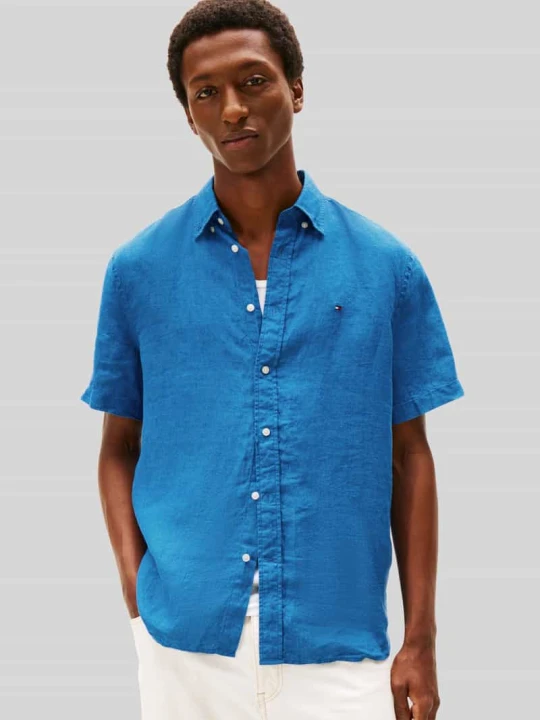 Zdjęcie produktu Koszula z krótkim rękawem o kroju regular fit z czystego lnu Tommy Hilfiger Jeansowy niebieski
