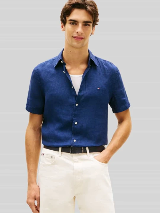 Zdjęcie produktu Koszula z krótkim rękawem o kroju regular fit z czystego lnu Tommy Hilfiger Ciemnoniebieski