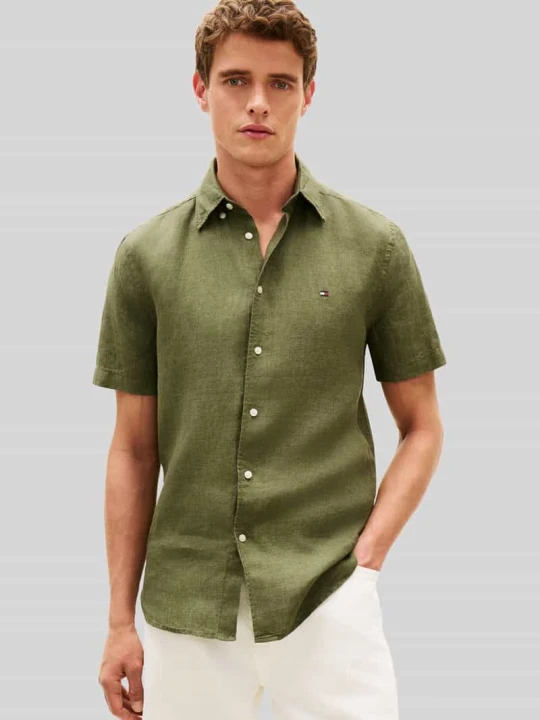 Zdjęcie produktu Koszula z krótkim rękawem o kroju regular fit z czystego lnu Tommy Hilfiger Oliwkowy