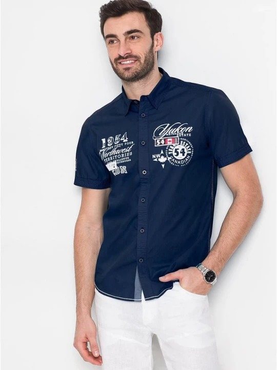 Zdjęcie produktu Koszula z krótkim rękawem, slim fit BonPrix niebieski