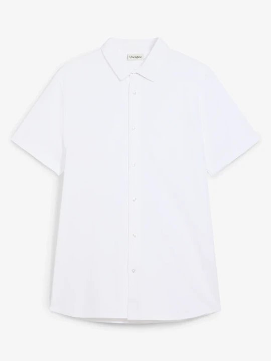 Zdjęcie produktu Koszula z krótkim rękawem, uszyta z piki z dużą ilością stretchu, slim fit BonPrix biały