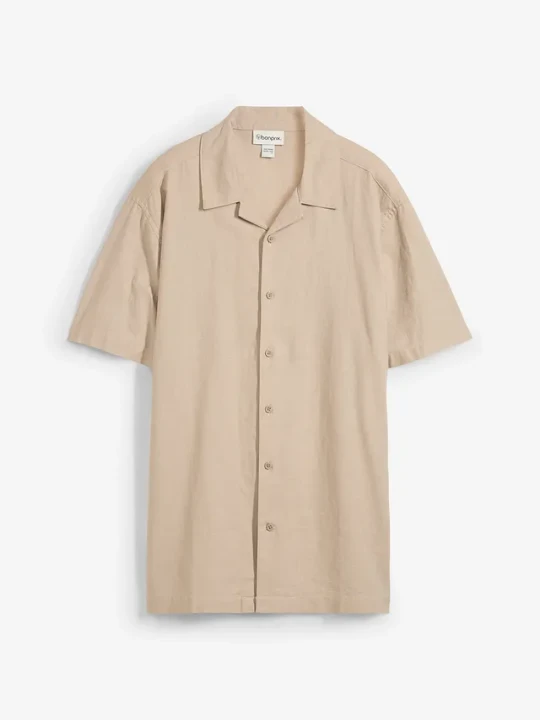 Zdjęcie produktu Koszula z krótkim rękawem z przewiewnej mieszanki lnu, loose fit BonPrix beżowy
