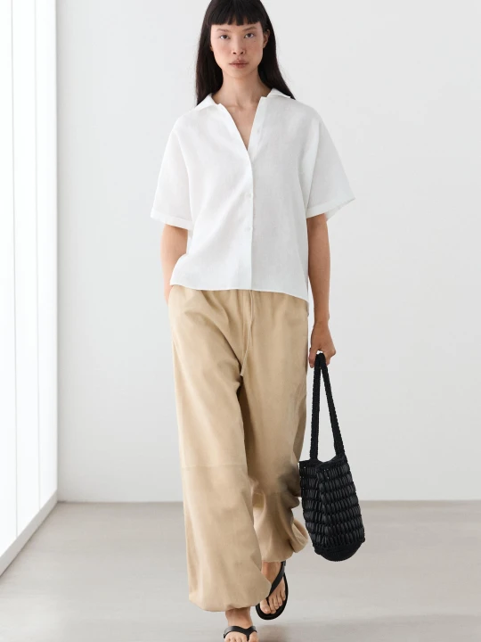 Zdjęcie produktu Koszula Z Krótkim Rękawem Ze 100% Lnu - Biały - Massimo Dutti - Female