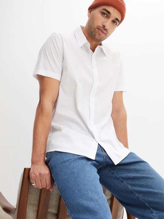 Zdjęcie produktu Koszula z krótkim rękawem, ze stretchem, slim fit BonPrix biały