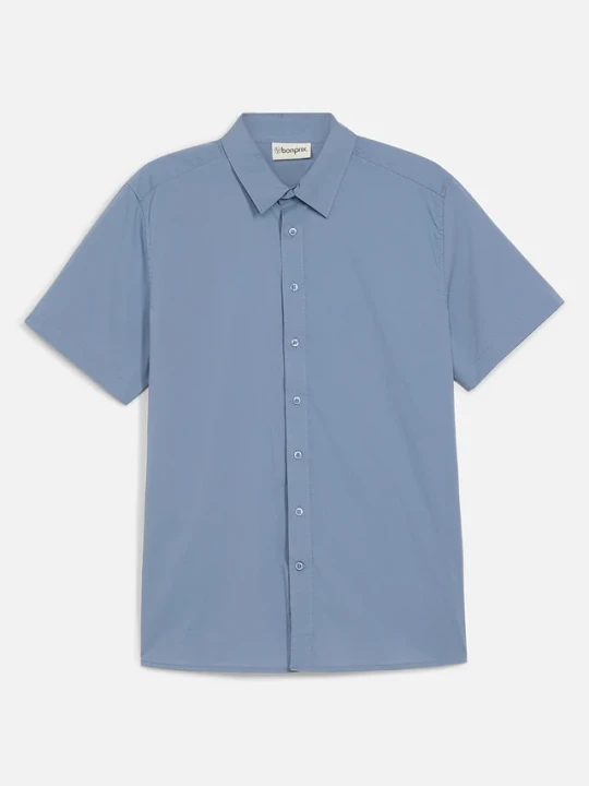 Zdjęcie produktu Koszula z krótkim rękawem, ze stretchem, slim fit BonPrix niebieski