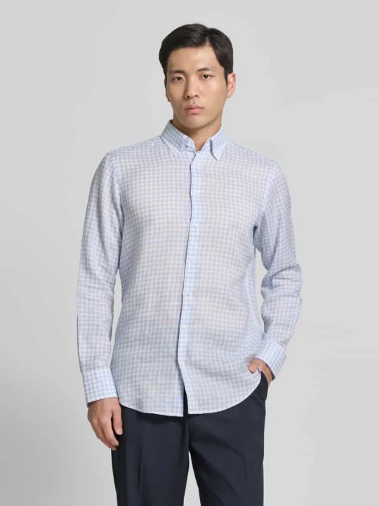 Zdjęcie produktu Koszula z lnu o kroju regular fit z kołnierzykiem typu button down Christian Berg Jasnoniebieski