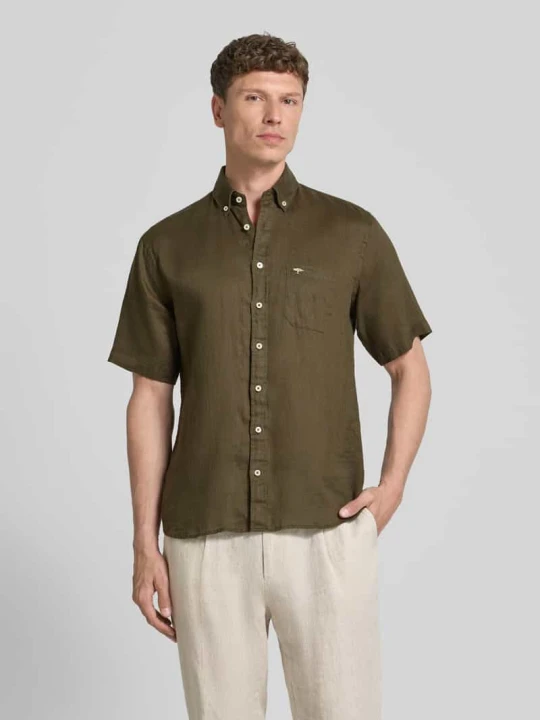 Zdjęcie produktu Koszula z lnu o kroju regular fit z kołnierzykiem typu button down FYNCH-HATTON Oliwkowy