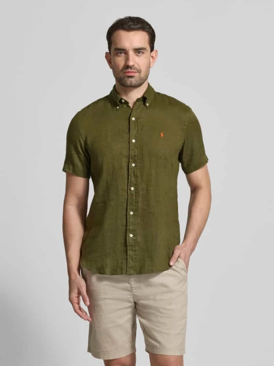 Zdjęcie produktu Koszula z lnu o kroju regular fit z kołnierzykiem typu button down Polo Ralph Lauren Oliwkowy