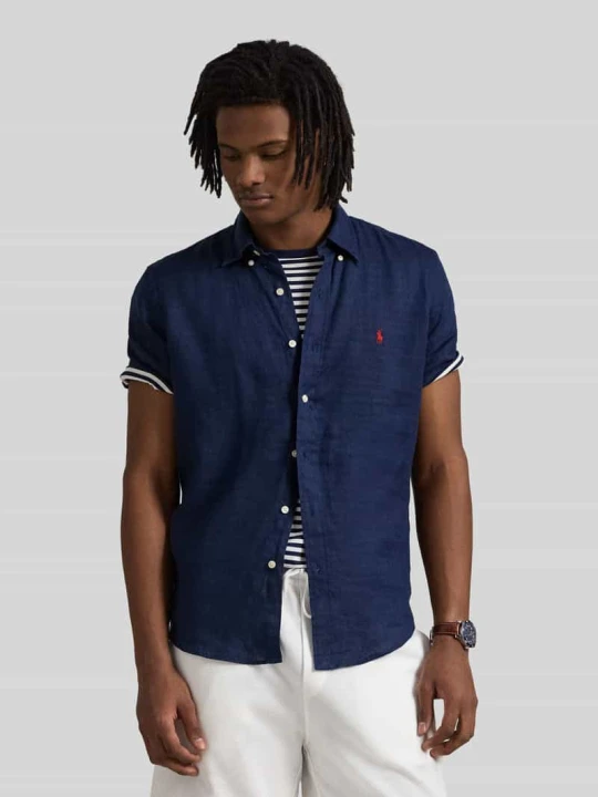 Zdjęcie produktu Koszula z lnu o kroju regular fit z kołnierzykiem typu button down Polo Ralph Lauren Granatowy
