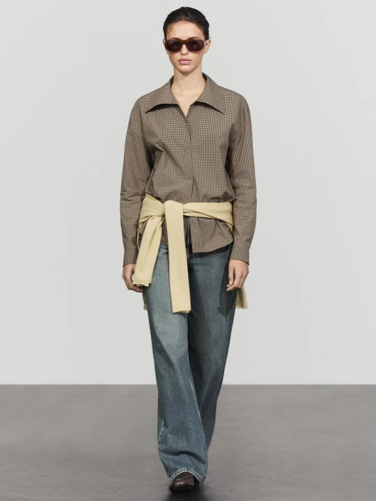 Zdjęcie produktu Koszula Z Mieszanki Bawełny W Kratkę Vichy - Brązowy - Massimo Dutti - Female