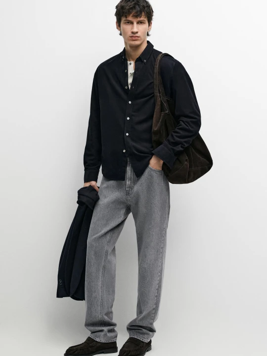 Zdjęcie produktu Koszula Z Mikrosztruksu Regular Fit - Granatowy - Massimo Dutti - Male