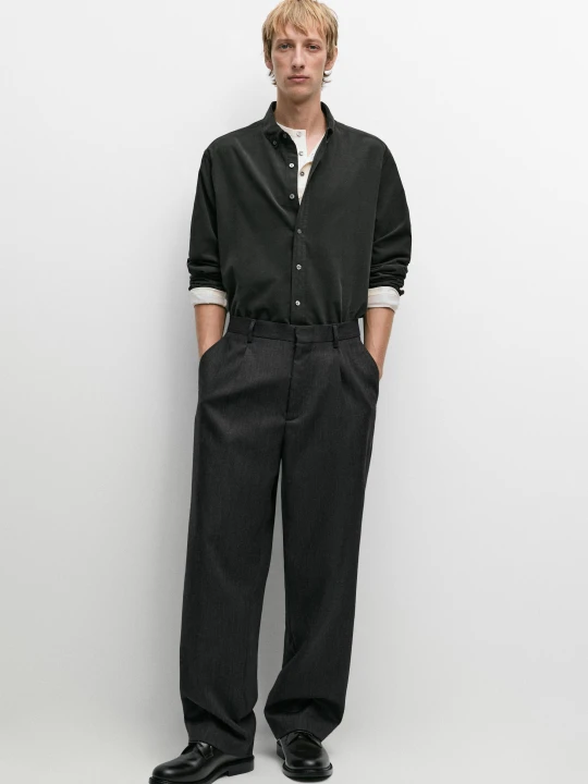 Zdjęcie produktu Koszula Z Mikrosztruksu Regular Fit - Szmaragdowoniebieski - Massimo Dutti - Male