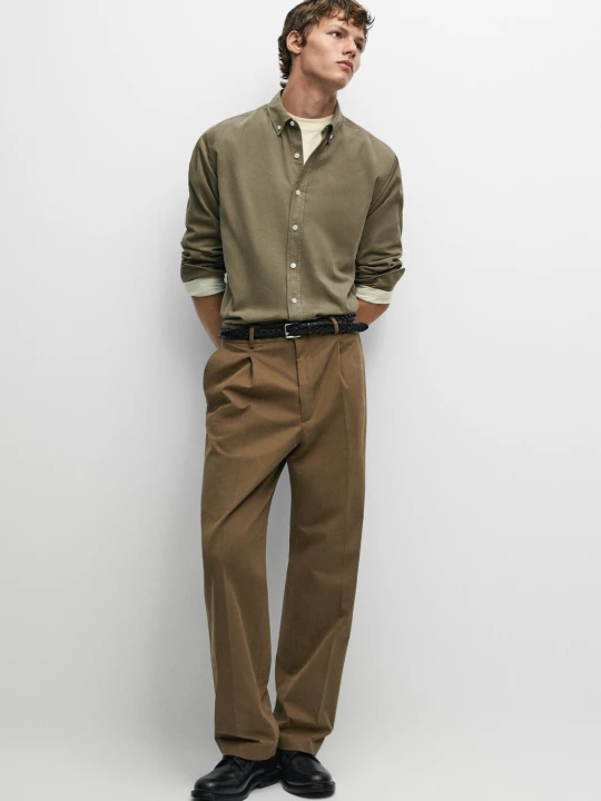 Zdjęcie produktu Koszula Z Mikrosztruksu Regular Fit - Zielony - Massimo Dutti - Male