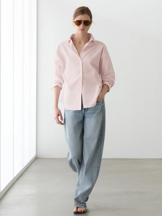Zdjęcie produktu Koszula Z Popeliny Bawełnianej Ze Wstawkami - Różowy - Massimo Dutti - Female