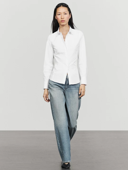 Zdjęcie produktu Koszula Z Popeliny Z Mieszanki Bawełny - Biały - Massimo Dutti - Female