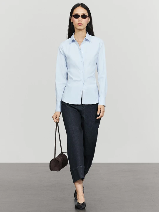 Zdjęcie produktu Koszula Z Popeliny Z Mieszanki Bawełny - Błękitny - Massimo Dutti - Female