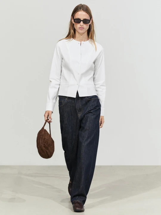 Zdjęcie produktu Koszula Z Popeliny Z Ozdobnym Dekoltem - Biały - Massimo Dutti - Female