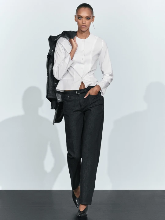 Zdjęcie produktu Koszula Z Popeliny Z Ozdobnym Dekoltem - Biały - Massimo Dutti - Female