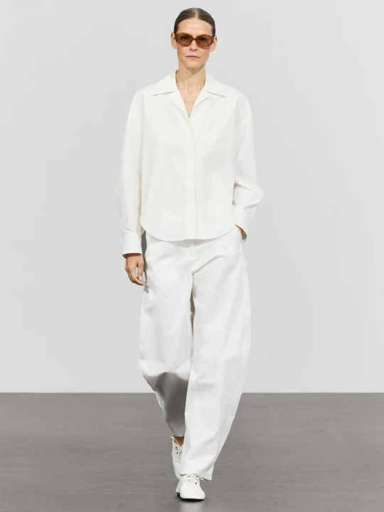 Zdjęcie produktu Koszula Z Popeliny Z Ozdobnymi Szwami - Biały - Massimo Dutti - Female