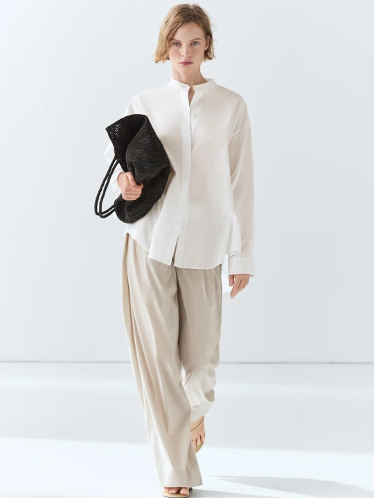 Zdjęcie produktu Koszula Z Popeliny Ze Stójką - Biały - Massimo Dutti - Female