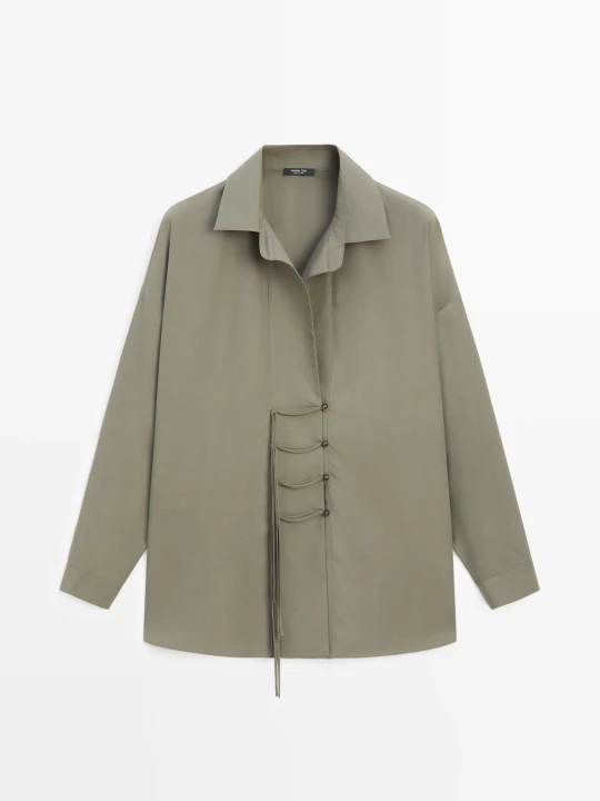 Zdjęcie produktu Koszula Zamsz, Ozdobne Guziki - Szary Średni - Massimo Dutti - Female