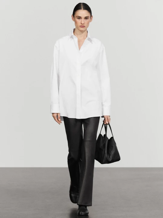 Zdjęcie produktu Koszula Oversize Z Popeliny Ze 100% Bawełny - Biały - Massimo Dutti - Female