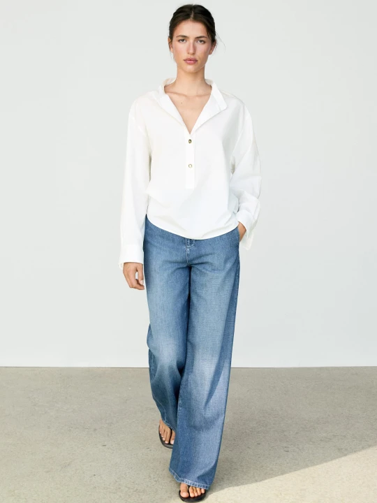 Zdjęcie produktu Koszula Ze Stójką I Złotymi Guzikami - Biały Złamany - - Massimo Dutti - Kobieta