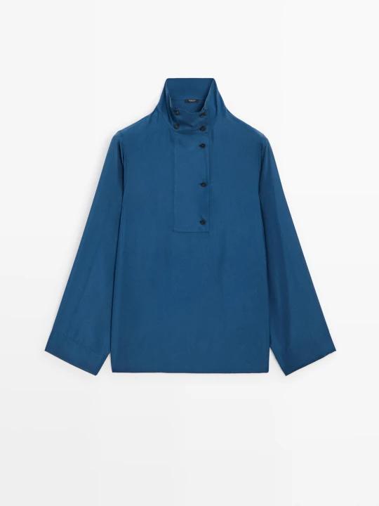 Zdjęcie produktu Koszula Ze Stójką Ze 100% Jedwabiu Morwowego - Niebieski - Massimo Dutti - Female