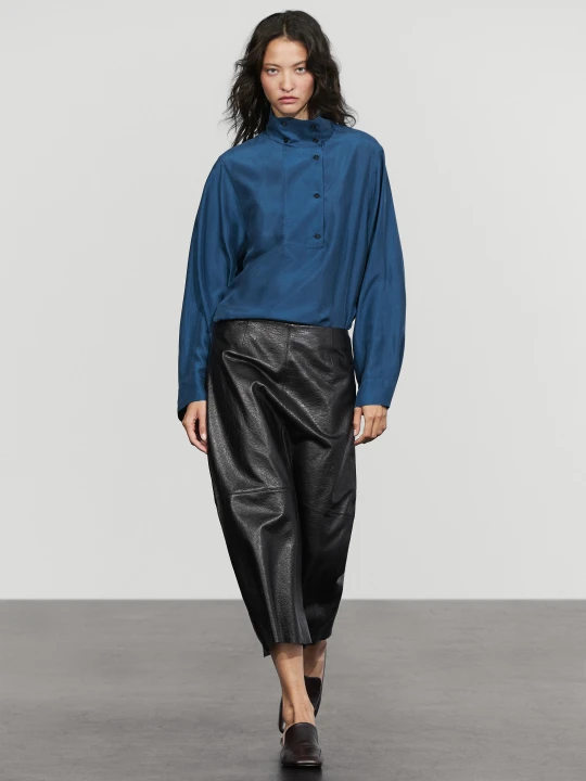 Zdjęcie produktu Koszula Ze Stójką Ze 100% Jedwabiu Morwowego - Niebieski - Massimo Dutti - Female