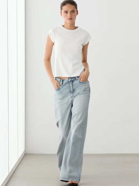 Zdjęcie produktu Koszulka 100% Bawełna Z Rękawem Raglanowym - Biały Złamany - Massimo Dutti - Female