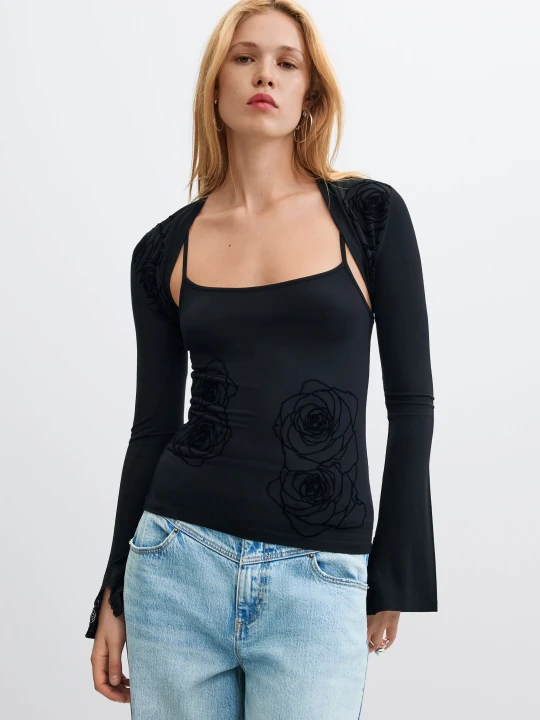 Zdjęcie produktu koszulka 2 w 1 z flokowanymi detalami Desigual czarny