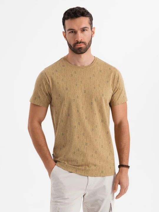 Zdjęcie produktu Koszulka bawełniana z nadrukiem i okrągłym dekoltem – ciemnooliwkowa V3 - Rozmiar: XXL Ombre Clothing oliwkowy