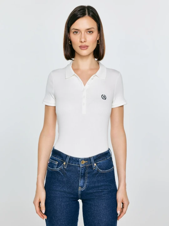 Zdjęcie produktu koszulka damska polo slim w prążek biała rella 100 Big Star