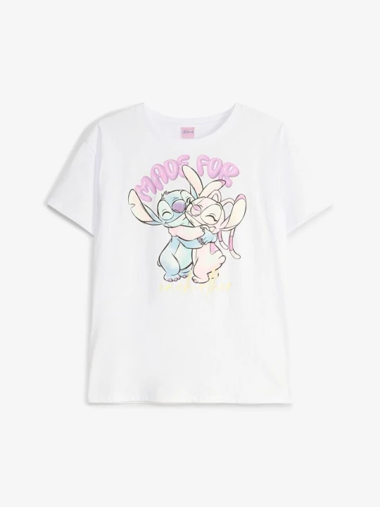 Zdjęcie produktu Koszulka Disney Stitch z czystej bawełny BonPrix biały