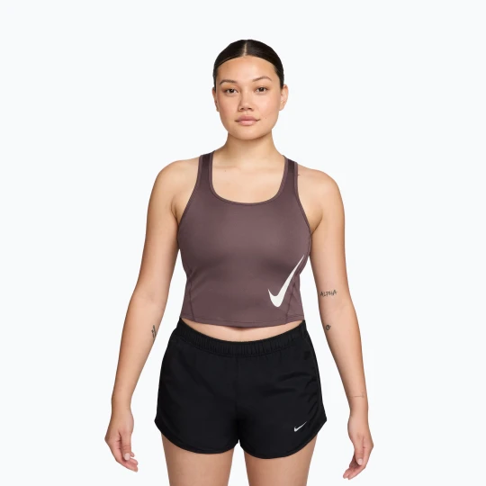 Zdjęcie produktu Koszulka do biegania damska Nike Swoosh Run Dri-Fit tattoo / black / white Brązowy
