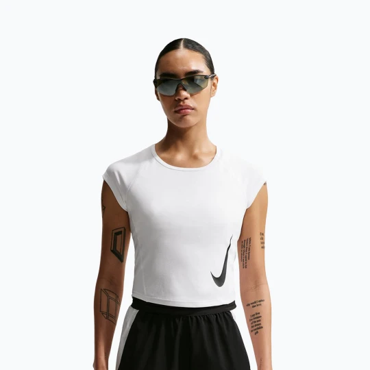 Zdjęcie produktu Koszulka do biegania damska Nike Swoosh Run Dri-Fit white / photon dust / black
