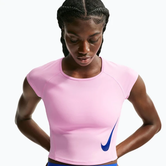 Zdjęcie produktu Koszulka do biegania damska Nike Tempo Swoosh Run Dri-Fit pink rise/pink rise/old royal