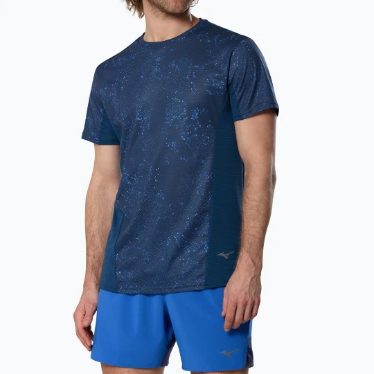 Zdjęcie produktu Koszulka do biegania męska Mizuno Active DryAeroFlow Graphic estate blue Granatowy