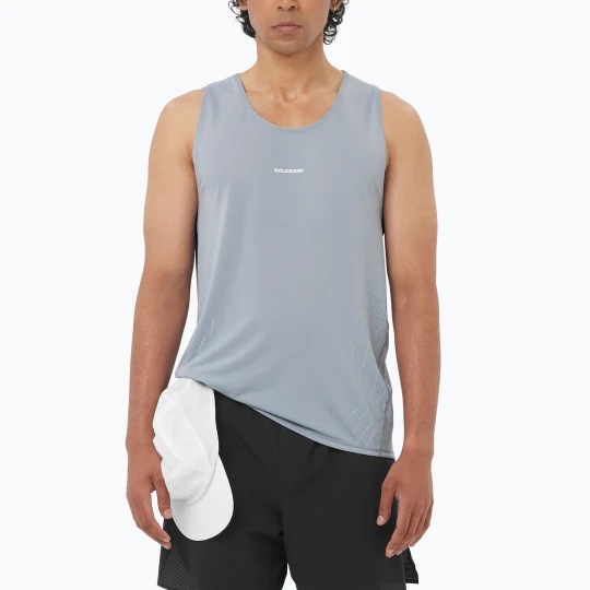 Zdjęcie produktu Koszulka do biegania męska Salomon Sense Aero Singlet GFX trade winds Szary