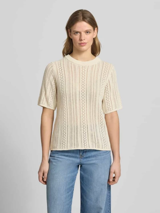 Zdjęcie produktu Koszulka dzianinowa z czystej bawełny o kroju regular fit model 'NUKA' Pieces Beżowy